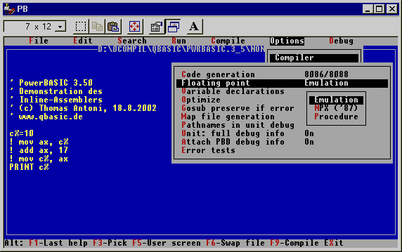 Screenshot von PowerBASIC/DOS 3.50